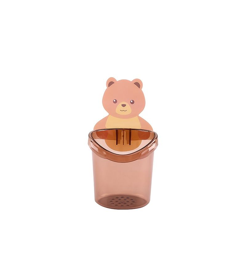 Brown Wall Mounted Drainage Cup Toothbrush Holder No Drill Bathroom Organizer - Image 1