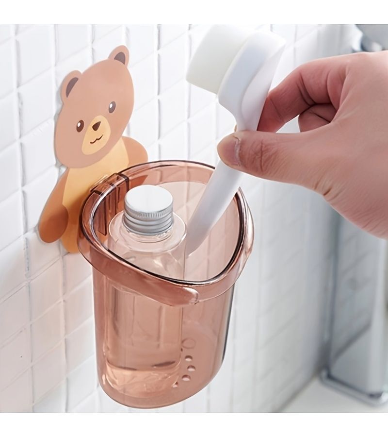 Brown Wall Mounted Drainage Cup Toothbrush Holder No Drill Bathroom Organizer - Image 2