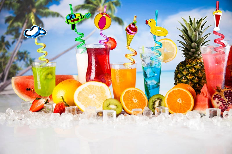 GREAWOD 24 Pieces Beach Theme Reusable Shape Straws  Drink Straws Beach Ball Pool Summer Birthday Party Favor Decorations with 2 Cleaning Brushes 8 Color Straws - Image 3