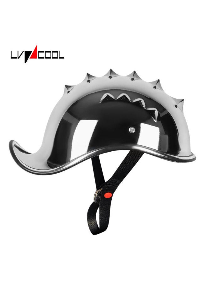 2 Sao Plating Silver Half Helmet Men's Electric Vehicle Helmet Summer Retro Helmet Raised Helmet Motorcycle Safety Helmet Motorbike Riding