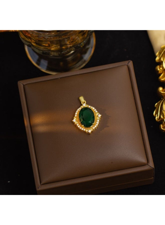 Emerald Green Teardrop Zircon Pendant for Women Gold Plated Elegant Jewelry Accessory - Image 1