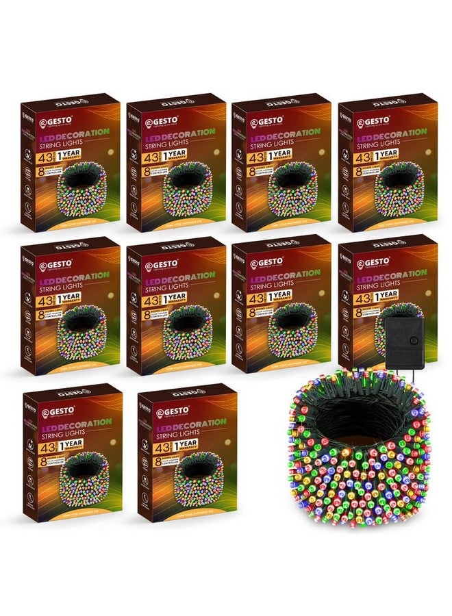 Gesto ضوء LED متسلسل ملون من جستو مع وحدة تحكم لتغيير 8 أوضاع - أضواء متسلسلة مقاومة للماء للزينة طويلة | للمنزل، زينة ديوالي، عيد الميلاد، حديقة الفناء (43 متر | عبوة من 10)  - Image 1