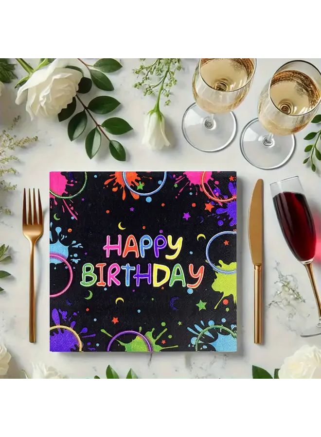 24 Colorful Graffiti Napkins For Birthday Cocktail Party And Everyday Occasion Neon Decorative Supplies - Image 1
