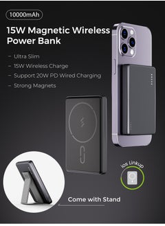 Brave 10000mAh Magnetic Wireless Power Bank with Stand, 15W Fast Wireless Charging, 20W USB-C PD Port, MagSafe Portable Battery Compatible with iPhone 16/16 Pro/16 Pro Max/15/14/13, Samsung Galaxy S25/24/23/22 Series, AirPods and More - Ultra-Slim Design, Perfect for Travel, Fast Backup Charging Solution  - Image 2