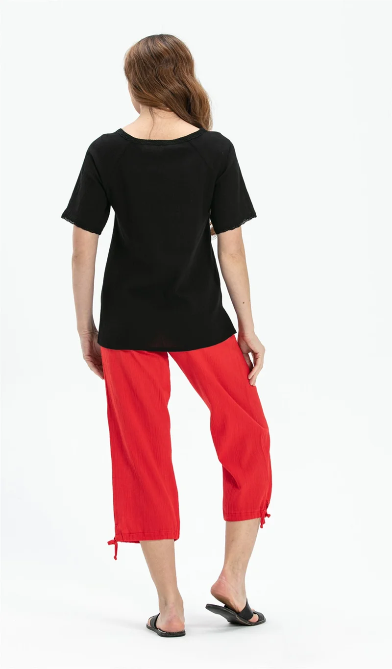 Eliş Şile Bezi Short Sleeve Şile Cloth Umay Blouse Black Syh