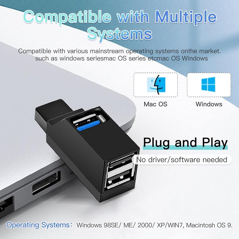 SWIUKPHE محور USB، مقسم USB 1 مدخل و 2 مخرج، مقسم 3 منافذ عالي السرعة USB 3.0، يعمل بتقنية التوصيل والتشغيل ويعمل بالطاقة عبر الناقل للحاسب المحمول MacBook، Surface Pro، XPS، أجهزة الكمبيوتر المحمولة، محركات أقراص USB، الأقراص الصلبة المتنقلة والمزيد - Image 4