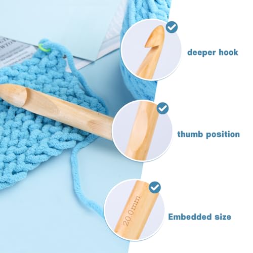 Dercuy Wooden Crochet Hooks, 20mm Wooden Handle Crochet Hook Bamboo Knitting Crochet Needles with 10 pcs Knitting Stitch Markers for Handcraft Crocheting - Image 4