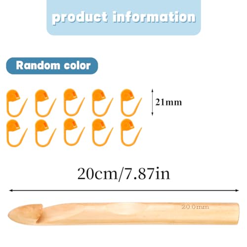 Dercuy Wooden Crochet Hooks, 20mm Wooden Handle Crochet Hook Bamboo Knitting Crochet Needles with 10 pcs Knitting Stitch Markers for Handcraft Crocheting - Image 2