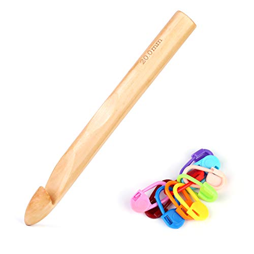 Dercuy Wooden Crochet Hooks, 20mm Wooden Handle Crochet Hook Bamboo Knitting Crochet Needles with 10 pcs Knitting Stitch Markers for Handcraft Crocheting - Image 1