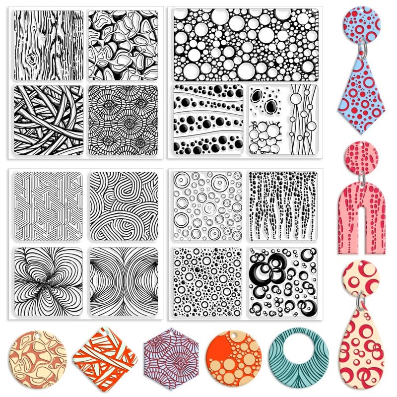 CHGCRAFT 4 Pcs 4 Styles Bubble Polymer Clay Texture Sheets Geometric Texture Silicone Texture Stamp Clay Texture Mat Modeling Pattern Pad Texture Sheets for Making Earrings Jewerly, 5.5x5.5 inch - Image 1