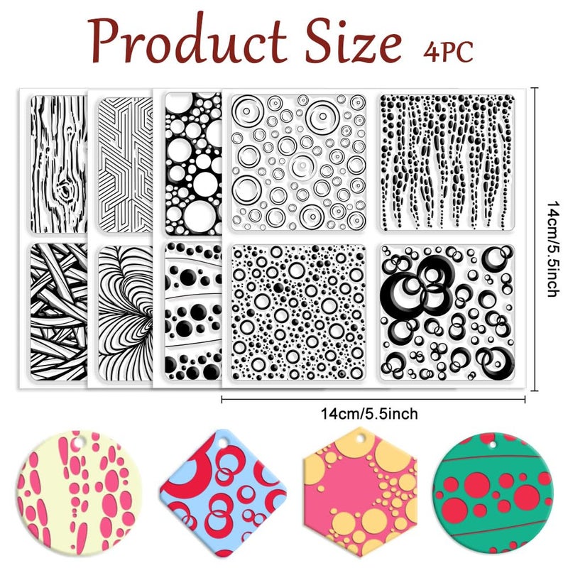 CHGCRAFT 4 Pcs 4 Styles Bubble Polymer Clay Texture Sheets Geometric Texture Silicone Texture Stamp Clay Texture Mat Modeling Pattern Pad Texture Sheets for Making Earrings Jewerly, 5.5x5.5 inch - Image 2
