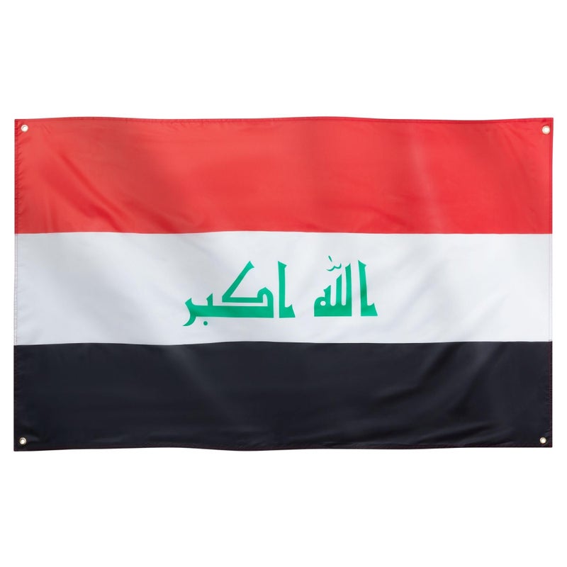 Runesol Iraq Flag, 91 x 152 cm (3 ft x 5 ft), 4 Eyelets, Iraq National Flag, Mesopotamia, Iraq Country Flag, Eid, Vibrant Colours - Image 1