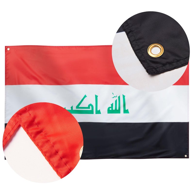Runesol Iraq Flag, 91 x 152 cm (3 ft x 5 ft), 4 Eyelets, Iraq National Flag, Mesopotamia, Iraq Country Flag, Eid, Vibrant Colours - Image 4