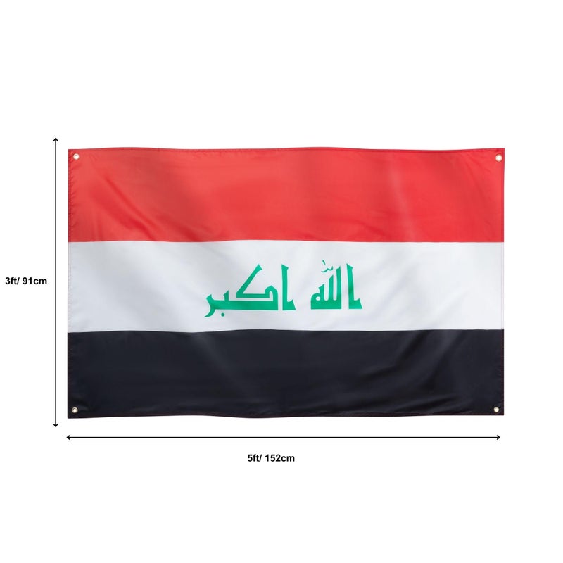 Runesol Iraq Flag, 91 x 152 cm (3 ft x 5 ft), 4 Eyelets, Iraq National Flag, Mesopotamia, Iraq Country Flag, Eid, Vibrant Colours - Image 2