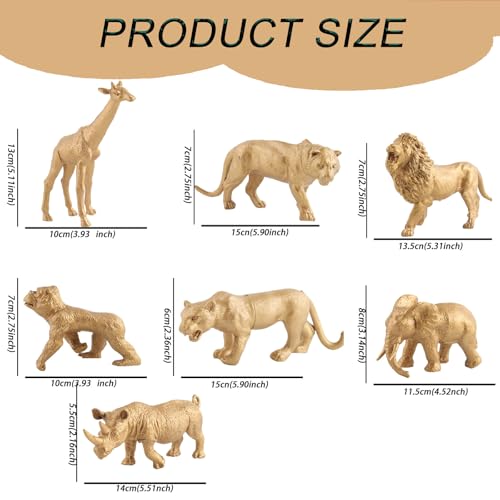 XiRiDa 7PCS Gold Safari Animals Figures Toy Wild Animal Plastic Figurines Gift for Kids - Image 5