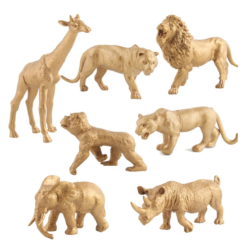 XiRiDa 7PCS Gold Safari Animals Figures Toy Wild Animal Plastic Figurines Gift for Kids - Image 3