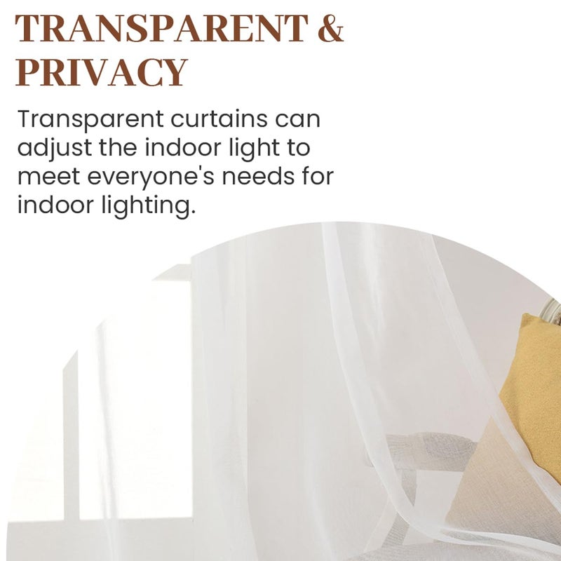 Dreaming Casa Solid Sheer Curtains Draperies White Rod Pocket 2 Panels 100" W x 102" L - Image 4