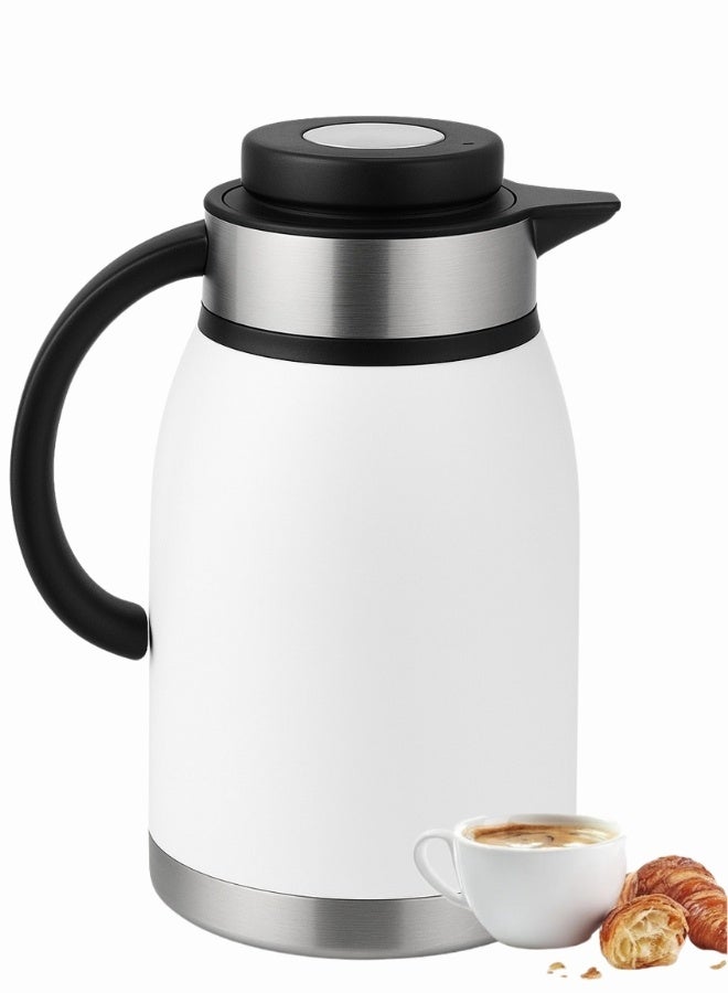 هابي هوم ابريق قهوة حراري من الستانلس ستيل، ابريق موزع للشاي والقهوة سعة 2 لتر، ابريق شاي معزول بتفريغ الهواء بجدار مزدوج للحفاظ على مشروبك ساخنا (أبيض/فضى) - Image 1