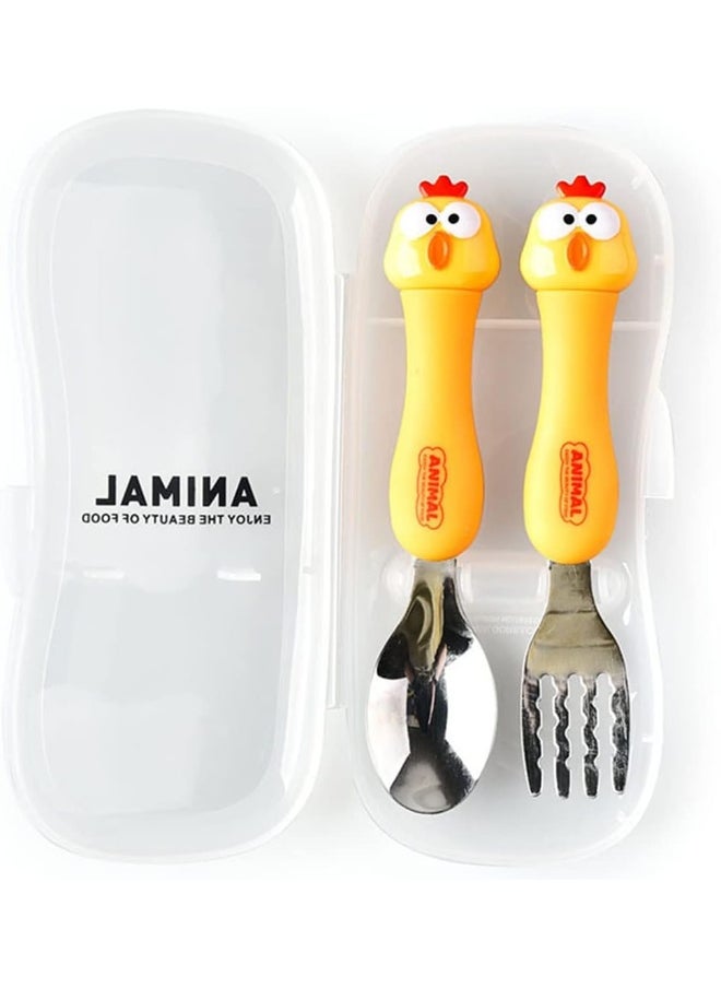 IBAMA Cartoon Toddler Utensils Cute Animal Stainless Steel Children's Tableware Set Student Fork and Spoon Two Piece Creative Cutlery Set with Portable Travel Case For Girls Boys Kids- Chick Yellow - pzsku/ZC7882290B278C4ECCC8AZ/45/_/1738147090/5ddbcd76-07b7-4a23-96ad-a15bb539010e