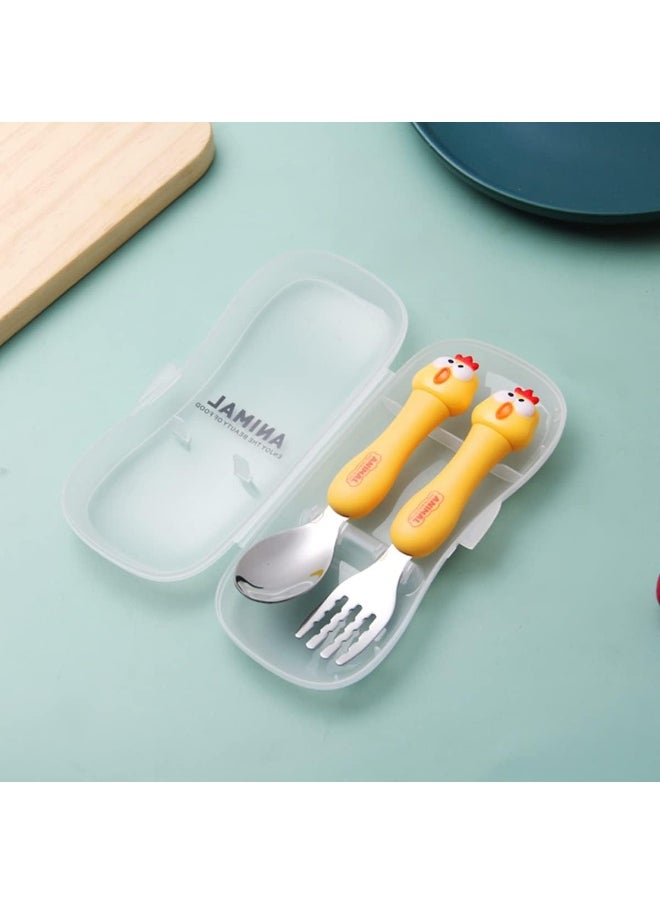 IBAMA Cartoon Toddler Utensils Cute Animal Stainless Steel Children's Tableware Set Student Fork and Spoon Two Piece Creative Cutlery Set with Portable Travel Case For Girls Boys Kids- Chick Yellow - pzsku/ZC7882290B278C4ECCC8AZ/45/_/1738147091/c1349d59-979c-438a-8430-178cd7d7ec6c