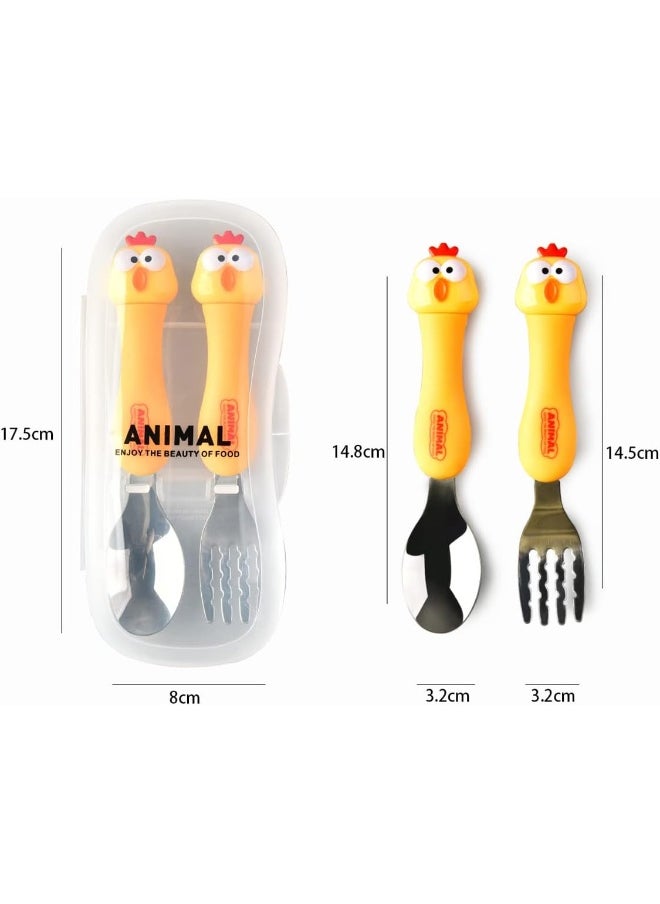 IBAMA Cartoon Toddler Utensils Cute Animal Stainless Steel Children's Tableware Set Student Fork and Spoon Two Piece Creative Cutlery Set with Portable Travel Case For Girls Boys Kids- Chick Yellow - pzsku/ZC7882290B278C4ECCC8AZ/45/_/1738147098/ddb57c7c-e6b6-47d7-88a5-58223846fb12