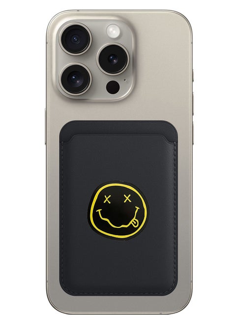 Magnetic Wallet, Compatible with MagSafe Wallet, for iPhone Wallet, for iPhone 16/15/14/13/12 Series, Not for iPhone 13/12 mini, 3 Card Holder, Vegan Leather, Black - Smiley (2)