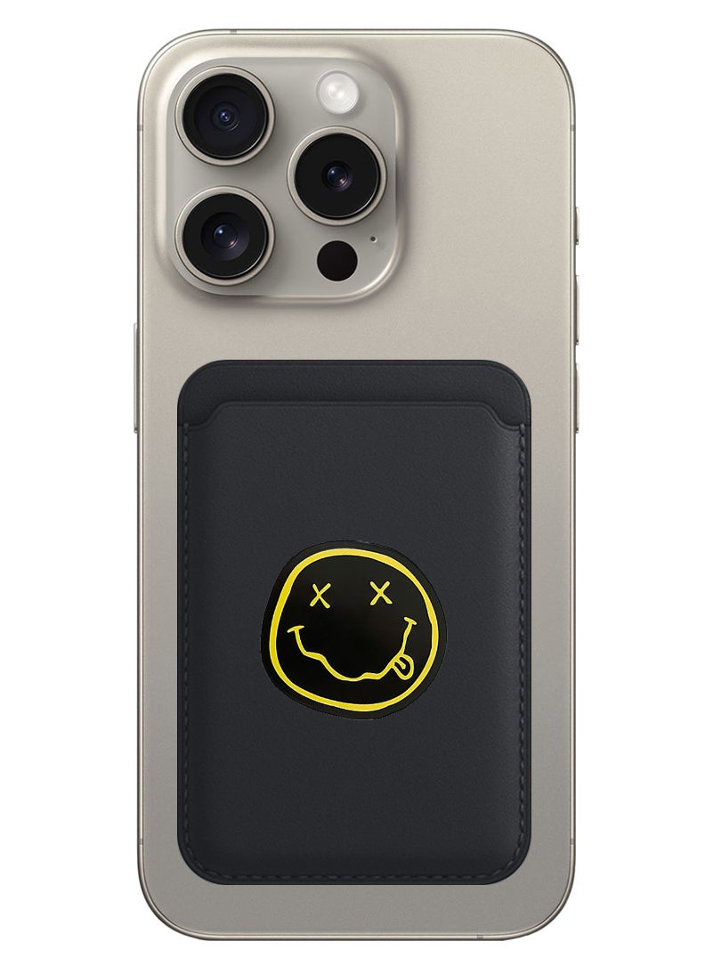 Magnetic Wallet, Compatible with MagSafe Wallet, for iPhone Wallet, for iPhone 16/15/14/13/12 Series, Not for iPhone 13/12 mini, 3 Card Holder, Vegan Leather, Black - Smiley (2)
