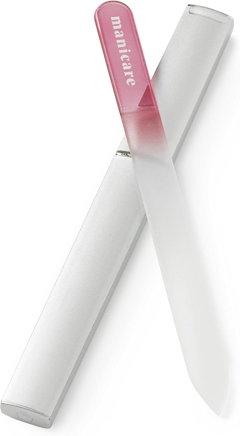 Manicare Glass Nail File, For Shaping And Styling Nails, Strong Glass File For Natural And Artificial Nails, Double Sided, Includes Protective Case, Perfect For At Home Or On The Go Manicures - Image 1