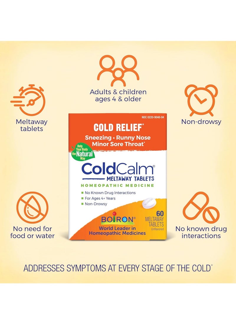 Boiron - Coldcalm Meltaway Tablets - Cold Relief - For Sneezing, Runny Nose, Minor Sore Throat, For Ages 4+ Years, Non-Drowsy, 60 Meltaway Tablets - Image 1