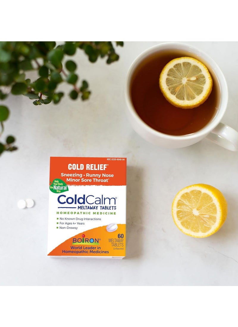 Boiron - Coldcalm Meltaway Tablets - Cold Relief - For Sneezing, Runny Nose, Minor Sore Throat, For Ages 4+ Years, Non-Drowsy, 60 Meltaway Tablets - Image 1