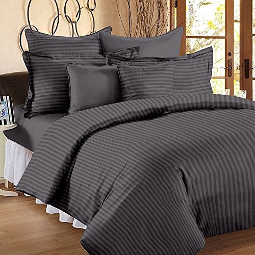 RRC Super Soft Brushed Microfiber Cotton Satin Striped Double Quilt Cover,90X100(Inches) Duvet Cover,228X254(CM) Comforter Cover with Zipper with Four Corner Ties - Image 1