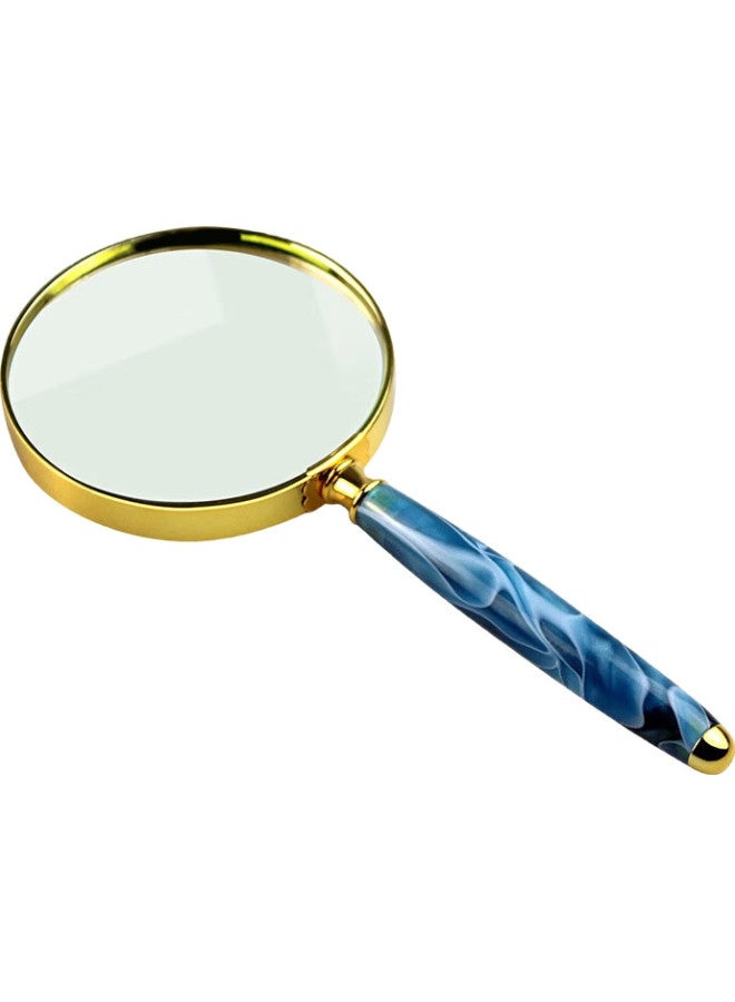 MIXOUT Handheld High-Definition Magnifying Glass, For Reading Books And Newspapers, Appreciation, Gold-Edged Blue-Striped Magnifier - Image 1