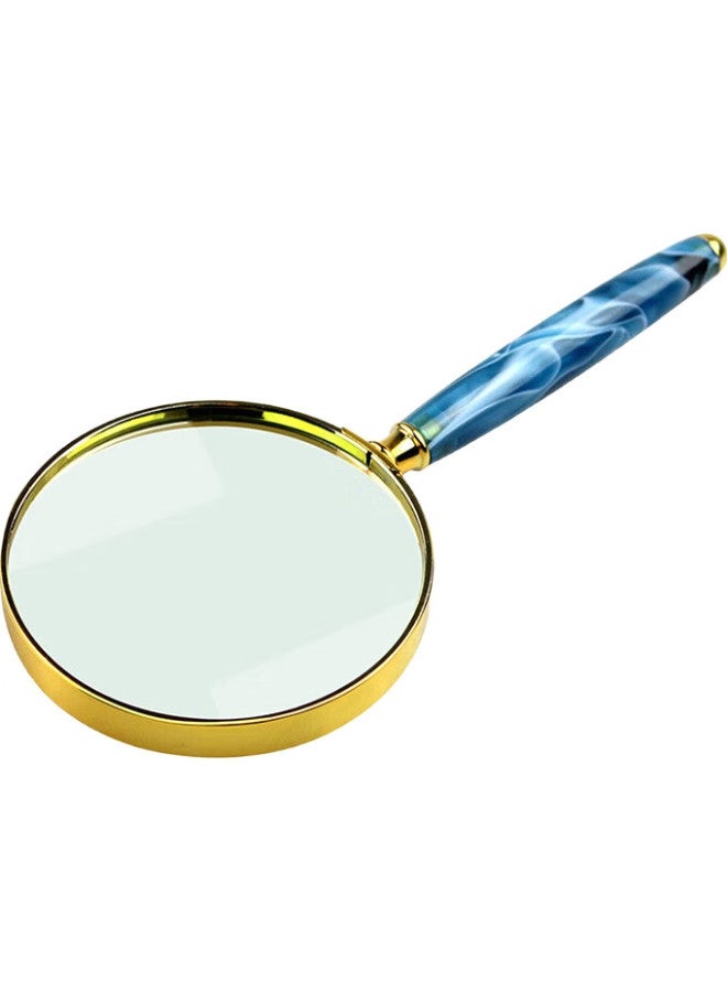 MIXOUT Handheld High-Definition Magnifying Glass, For Reading Books And Newspapers, Appreciation, Gold-Edged Blue-Striped Magnifier - Image 2