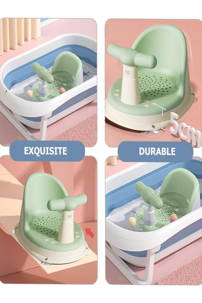 دي إم جي تك مقعد حمام الأطفال، محمولة حوض الاستحمام، مقعد غير انزلاقي آمن حمام الأطفال لمدة 6-18 شهرا، بلاستيك أخضر، طفل - Image 4