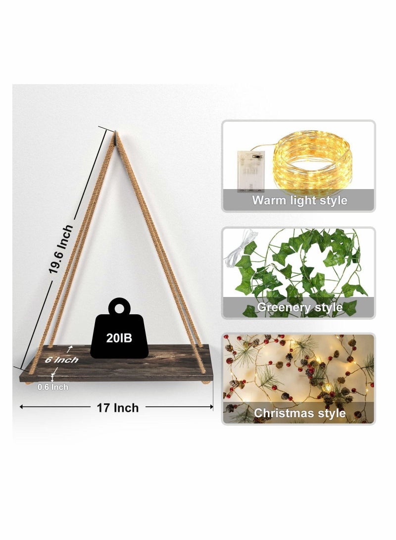 Y&D Artificial Ivy LED-Strip Wall Hanging Shelves Set of 2, Plant Shelf, Shelf for Bedroom Bathroom Living Room Kitchen, Wood Décor - Image 4