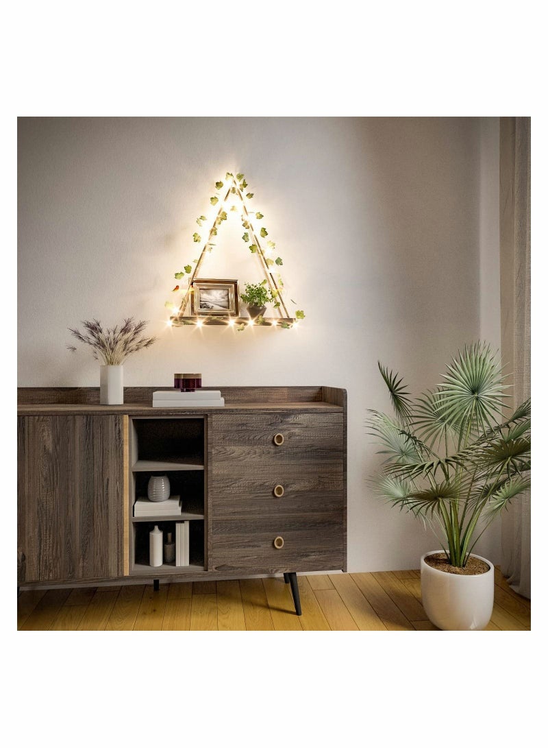 Y&D Artificial Ivy LED-Strip Wall Hanging Shelves Set of 2, Plant Shelf, Shelf for Bedroom Bathroom Living Room Kitchen, Wood Décor - Image 3
