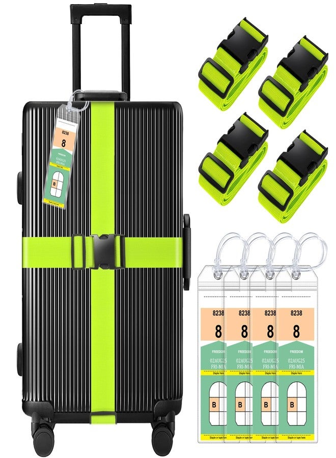 Gostwo 8 Pack Luggage Straps and Cruise Luggage Tags Set (4 Straps, 4 Narrow Tags), Luggage Straps for Suitcases TSA Approved Suitcase Tags, Green - Image 1