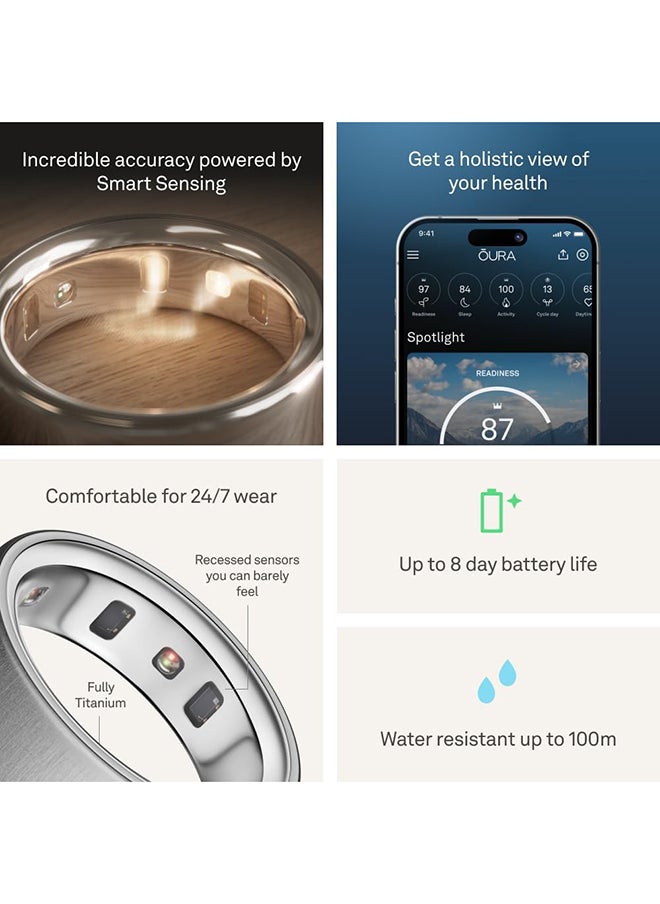 OURA Oura Ring 4 - Silver - Size 11 - Smart Ring - Size First with Oura Ring 4 Sizing Kit - Sleep Tracking Wearable - Heart Rate - Fitness Tracker - Up to 8 Days of Battery Life  - Image 2