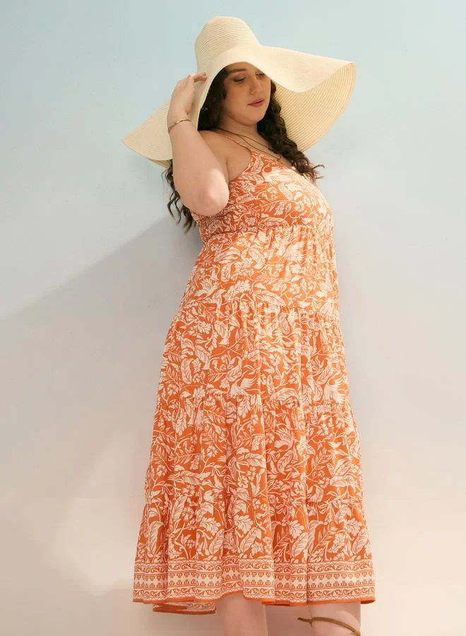SASSAFRAS Sassafras Plus Floral Strappy Tiered Maxi Dress