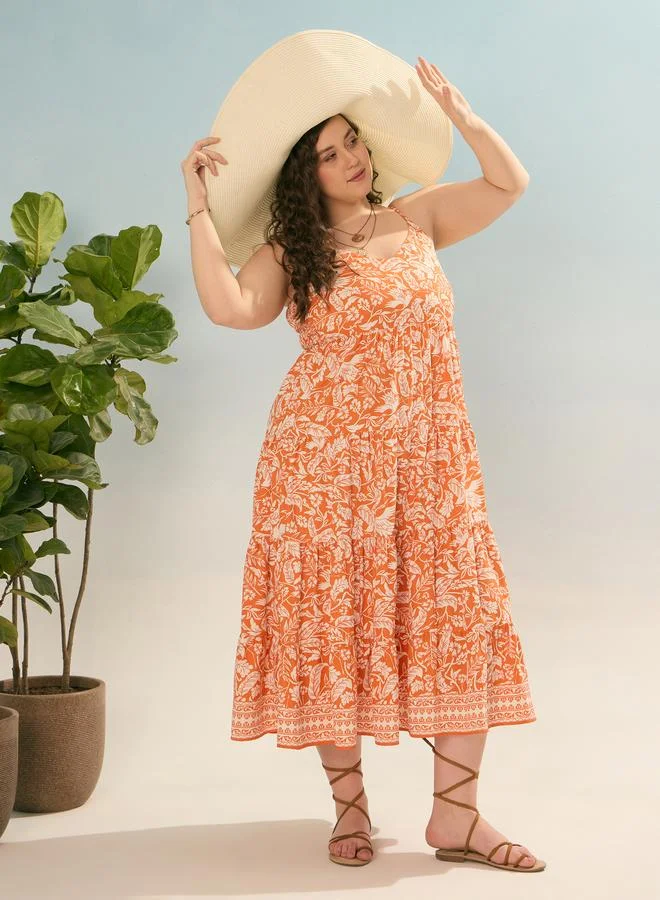 SASSAFRAS Sassafras Plus Floral Strappy Tiered Maxi Dress