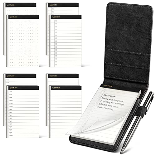 WEMATE 10 Pieces Small Notepad Holder Set Pocket Notebook - Included Mini Pocket Notepad Holder Set with 8 Memo Book Refills and Metal Pen for Meetings, Daily Records, and Notes 3 x 5 Inch (Black) - Image 1