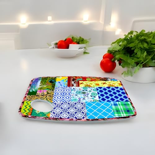 Lemon Tree Ceramic Cutting Chopping Board for Fruit, Vegetable, Kitchen with Handle, Scratch Resistant/Washable/Non Toxic/Anti-Slip/Attractive Ceramic Prints/Cork Base (Multicolor A) - Image 4
