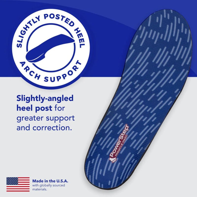 PowerStep Pinnacle Maxx Orthotic Insoles, Maximum Stability & Comfort. Firm & Flexible Angled Heel Style to Help Flat Feet & Overpronation, Heavy Duty Inserts for Men and Women, Made in USA - Image 4