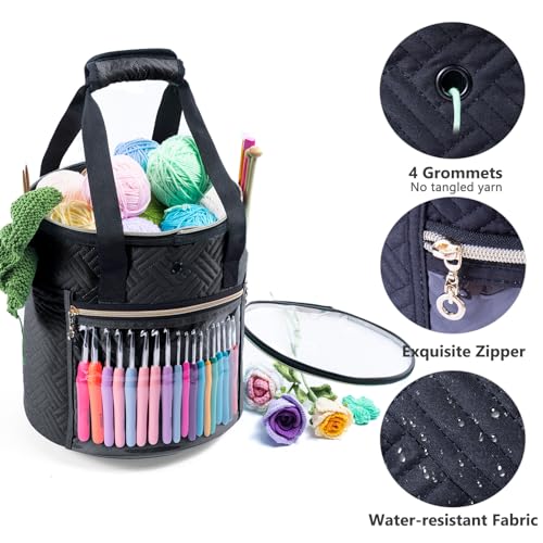 MYBAGZING Yarn Bag, Crochet Organizer with Transparent Lid, Storage Bags for Knitting, Beginner's Yarn Holder with Pocket for Accessories - Image 5