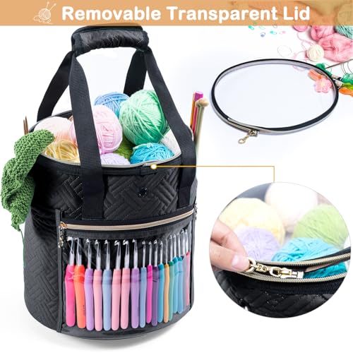 MYBAGZING Yarn Bag, Crochet Organizer with Transparent Lid, Storage Bags for Knitting, Beginner's Yarn Holder with Pocket for Accessories - Image 3