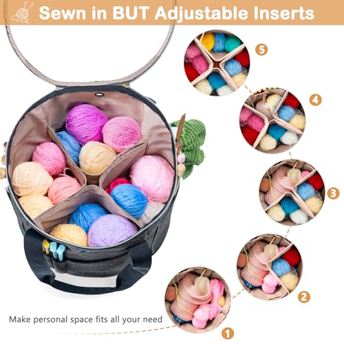 MYBAGZING Yarn Bag, Crochet Organizer with Transparent Lid, Storage Bags for Knitting, Beginner's Yarn Holder with Pocket for Accessories - Image 2