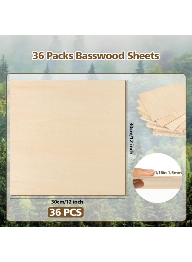SLASA 36-Pack Basswood Sheets – 1/16" x 12 x 12 Inch (1.5mm) – Unfinished Square Plywood Boards for Laser Cutting, Wood Burning, DIY Crafts, Painting & Model Carving - Image 5