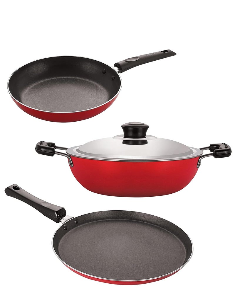Nirlon Nirlon NonStick Coated Aluminium Kitchenware Set with Steel Lid 
