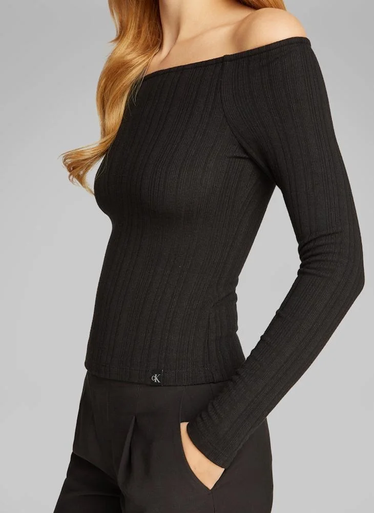 كالفن كلاين جينز Bardot Ribbed Knitted Top