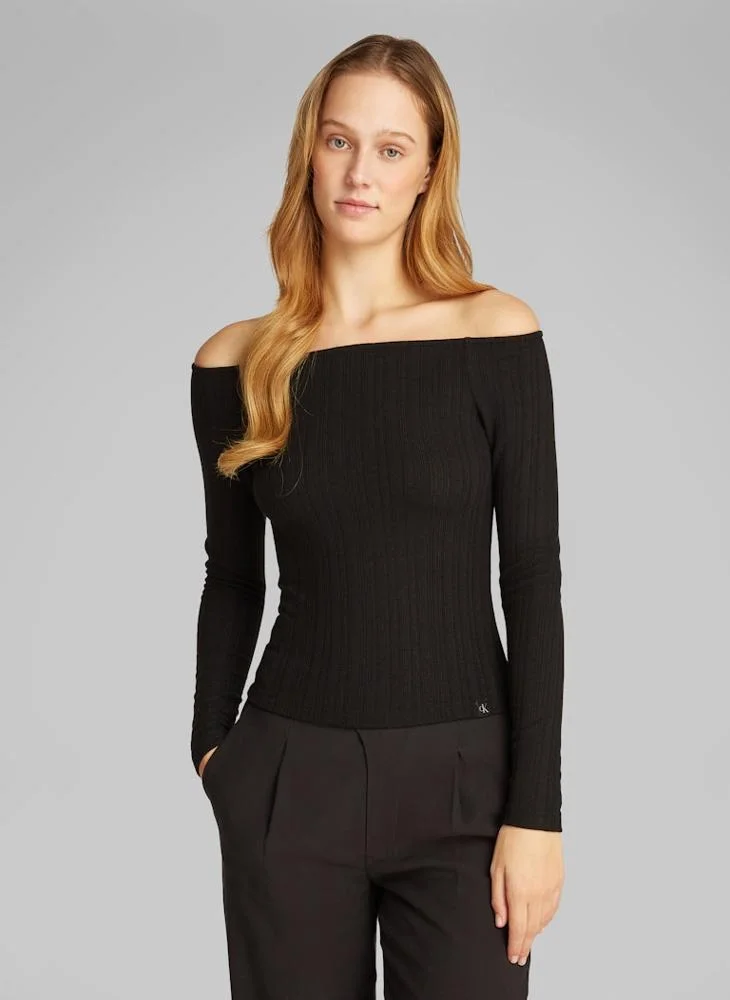 Calvin Klein Jeans Bardot Ribbed Knitted Top